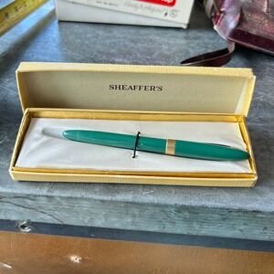 VTG Sheaffer Lever Fill Fountain Pen Green 14K Gold Nib Original Box Untested‎